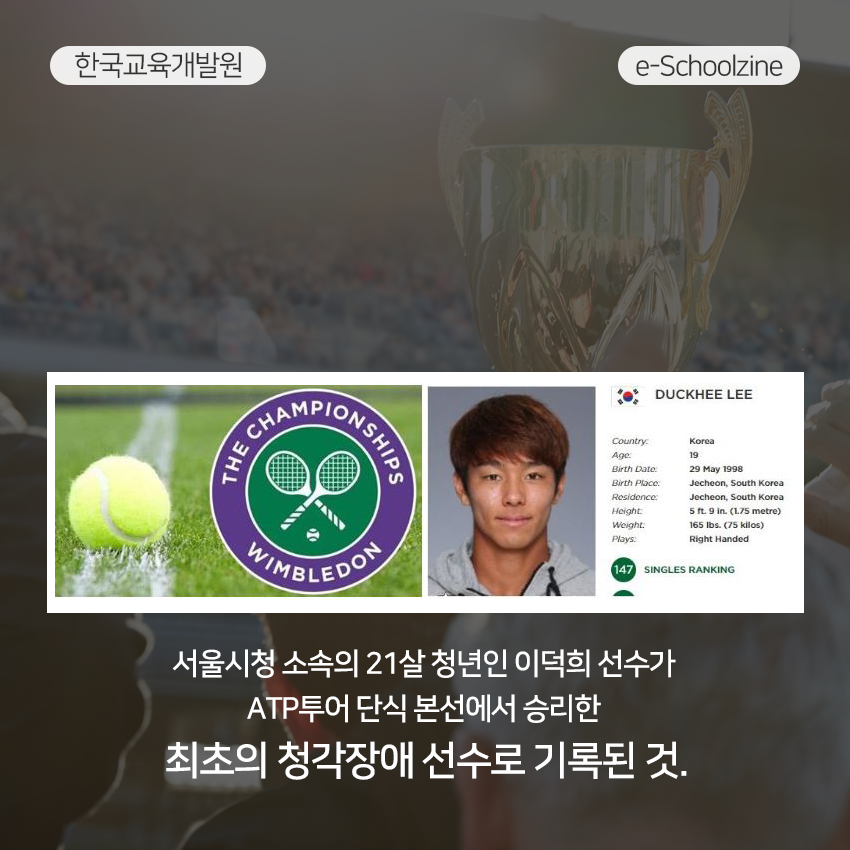 서울시청 소속의 21살 청년인 이덕희 선수가 ATP투어 단식 본선에서 승리한 최초의 청각장애 선수로 기록된 것. 